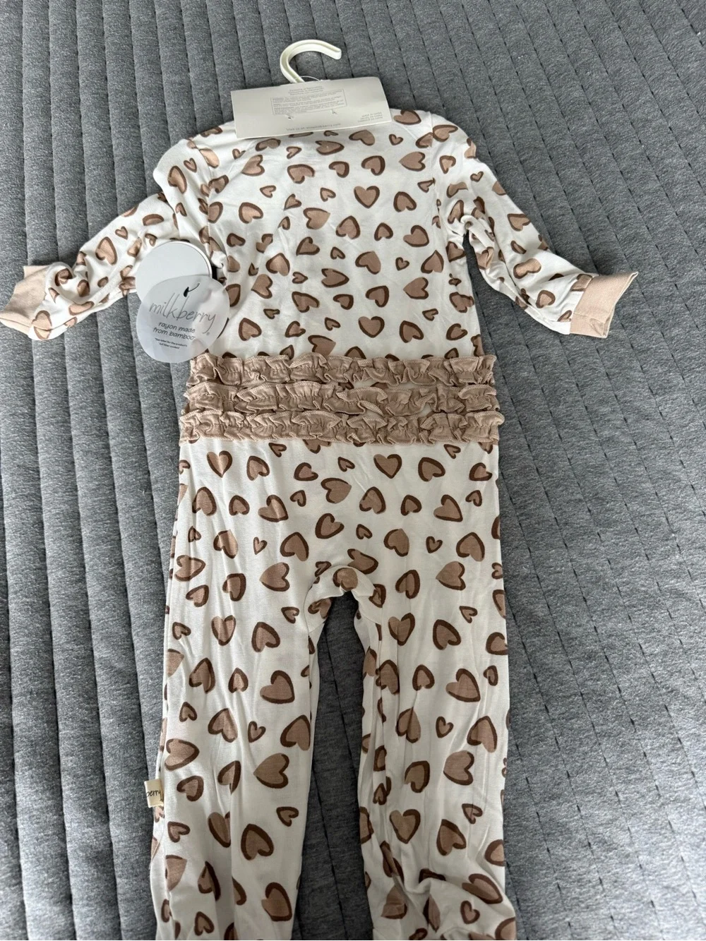 Milkberry Cream & Brown Heart Print Baby One-Piece